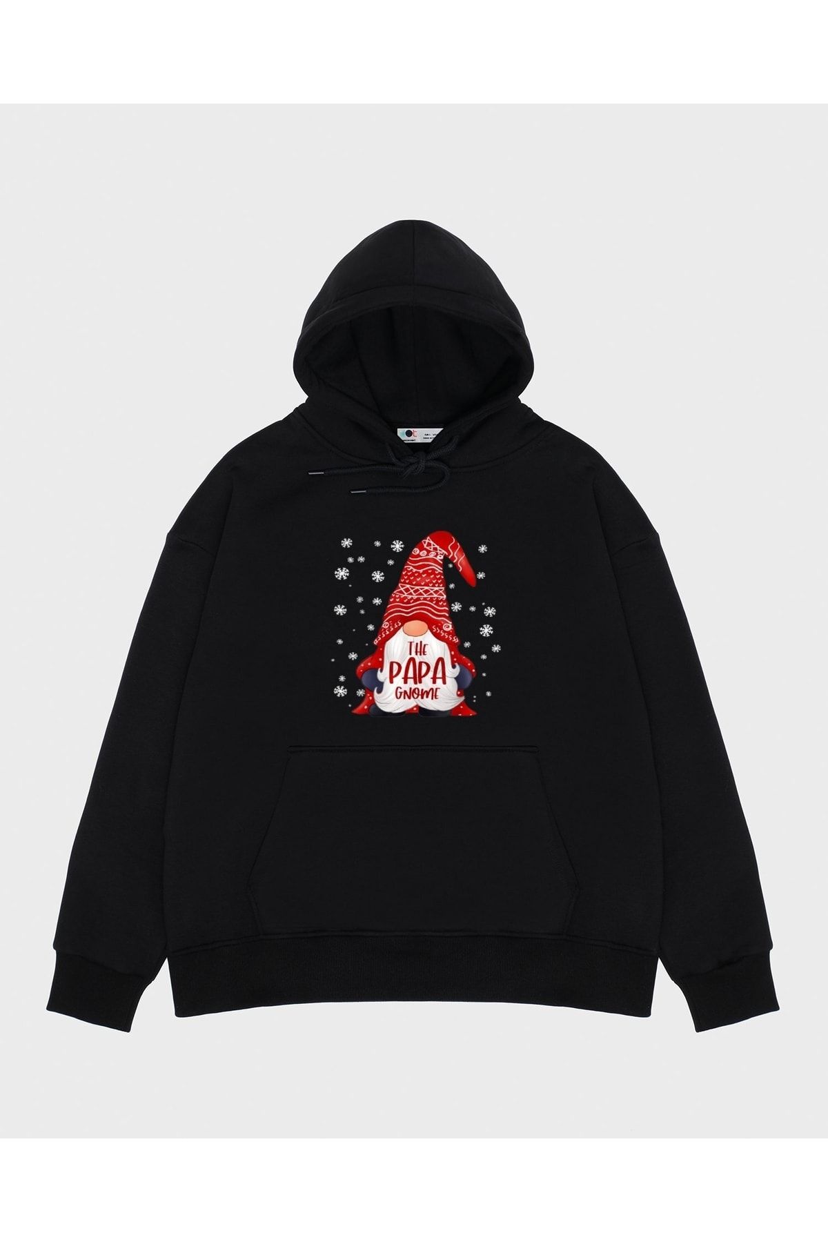 GreenMint Hanorac Negru Cu Glugă Unisex - Cămașă De Crăciun „the Pope Gnome” Unisex - M