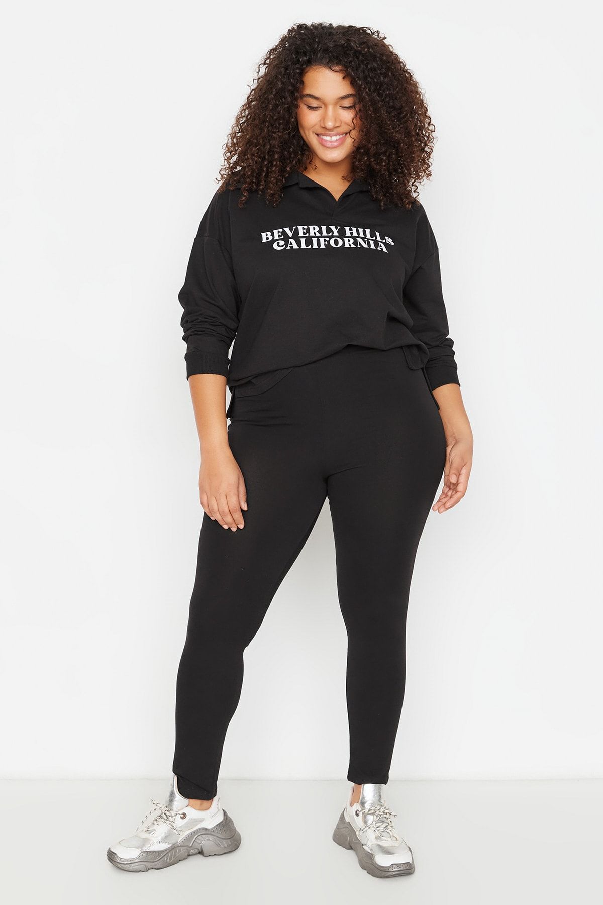 Plus gerippte Leggings mit hohem Bund