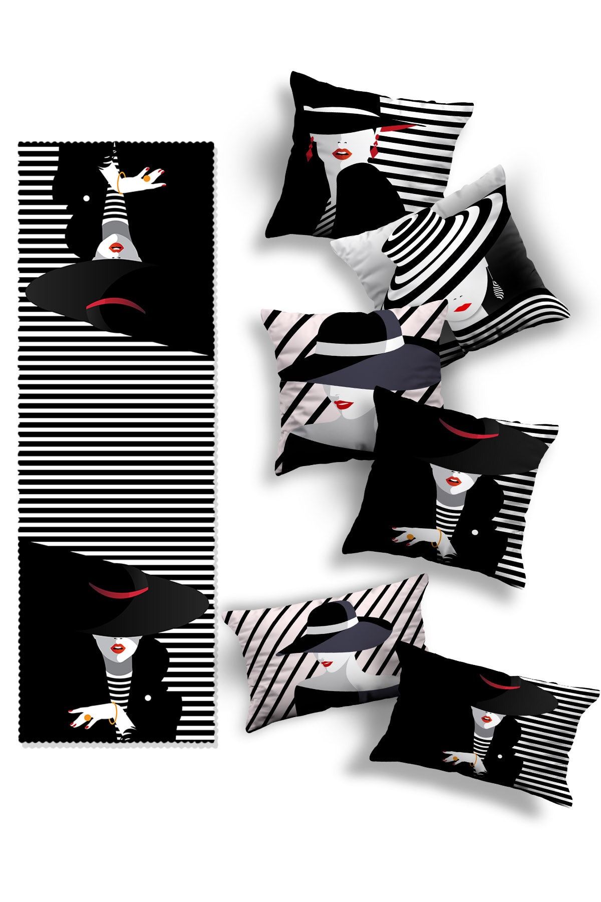 Skhome-Double Sided Printed Special Design 4square and 2rectangular Throw Pillow Cover and Runner Set(4K2D-R-KOM248) 1