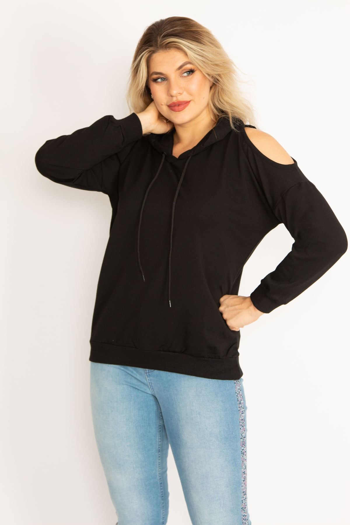 Shoulderless sweatshirt hot sale
