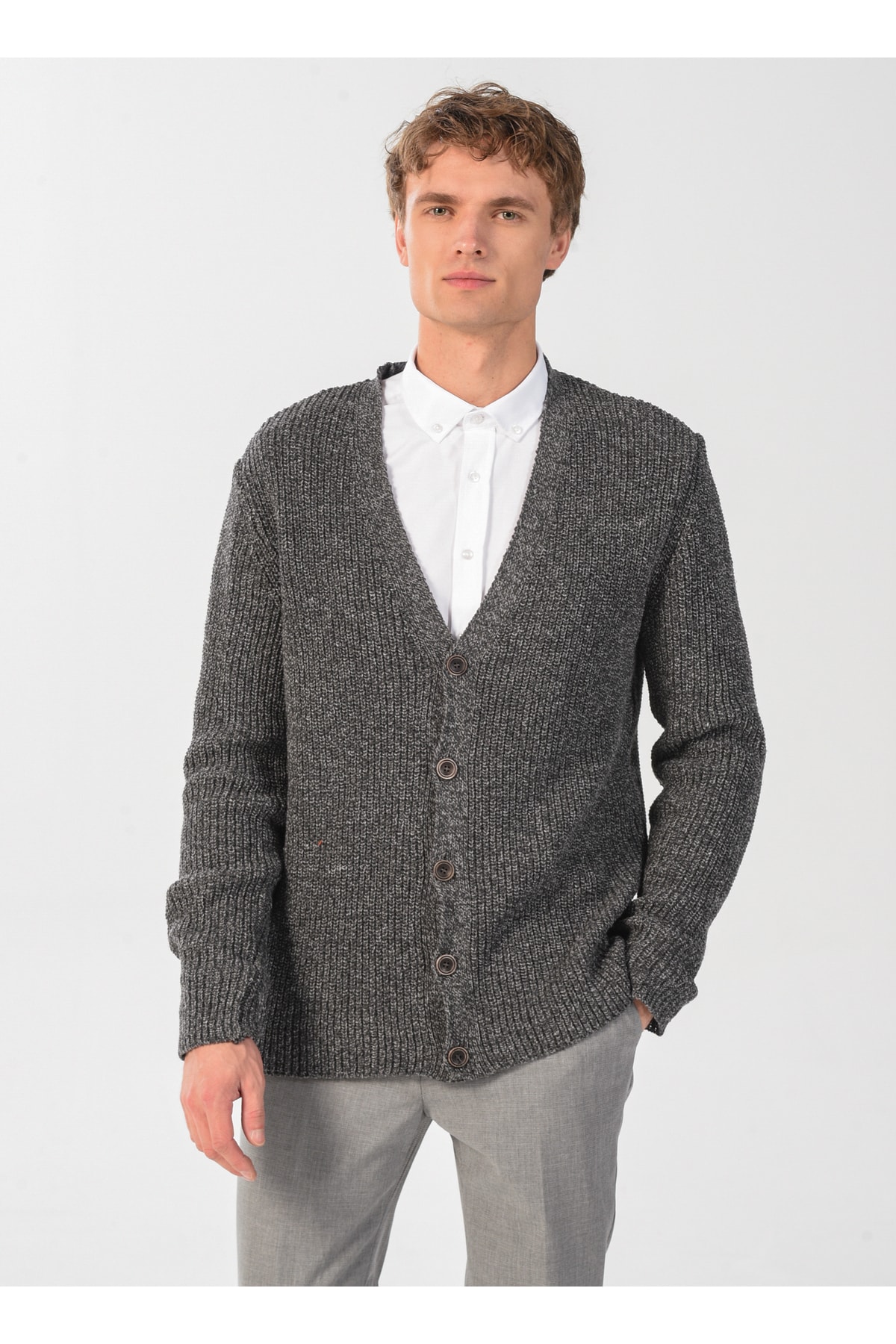 Anthracite Melange Men's Cardigan 23tr03