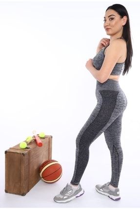 Kadın Koyu Gri Tayt Büstiyer Fitness-yoga-bra Takım CC-0139