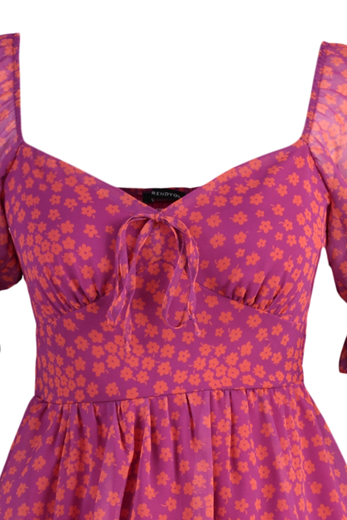 Trendyolmilla  Çok Renkli Çiçekli Eteği Volanlı Skater/Belden Açılan Şifon Mini Astarlı Dokuma Elbise TWOSS22EL2772 - Görsel 8