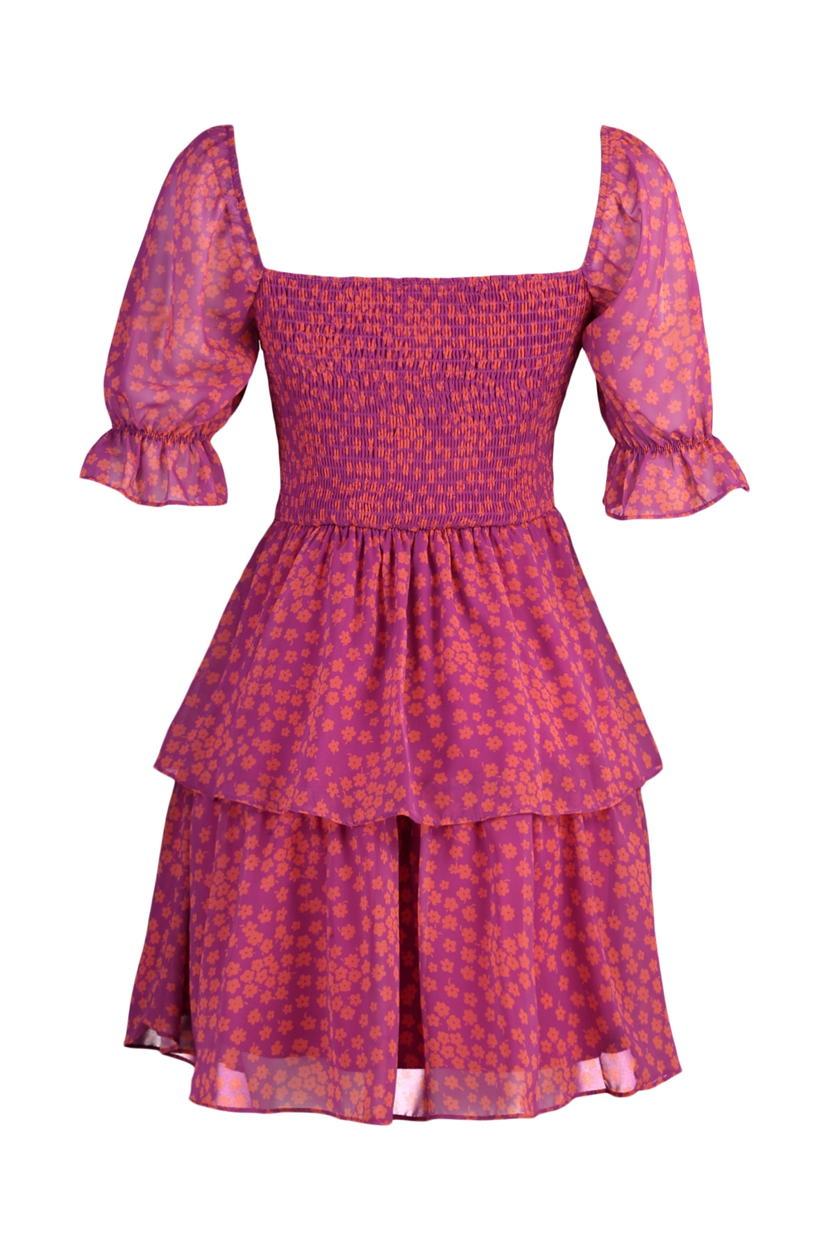 Trendyolmilla  Çok Renkli Çiçekli Eteği Volanlı Skater/Belden Açılan Şifon Mini Astarlı Dokuma Elbise TWOSS22EL2772 - Görsel 9