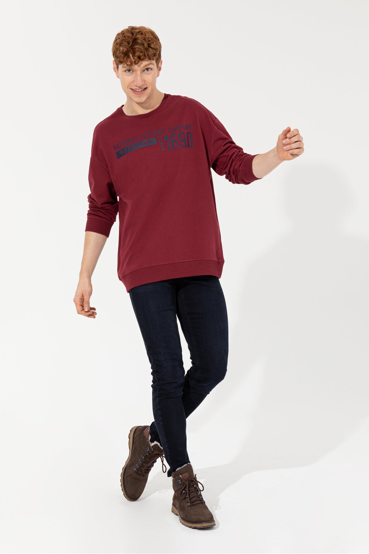 سویشرت مردانه بورگوندی یو اس پولو | G081SZ082.000.1499629 اورجینال - تصویر 2