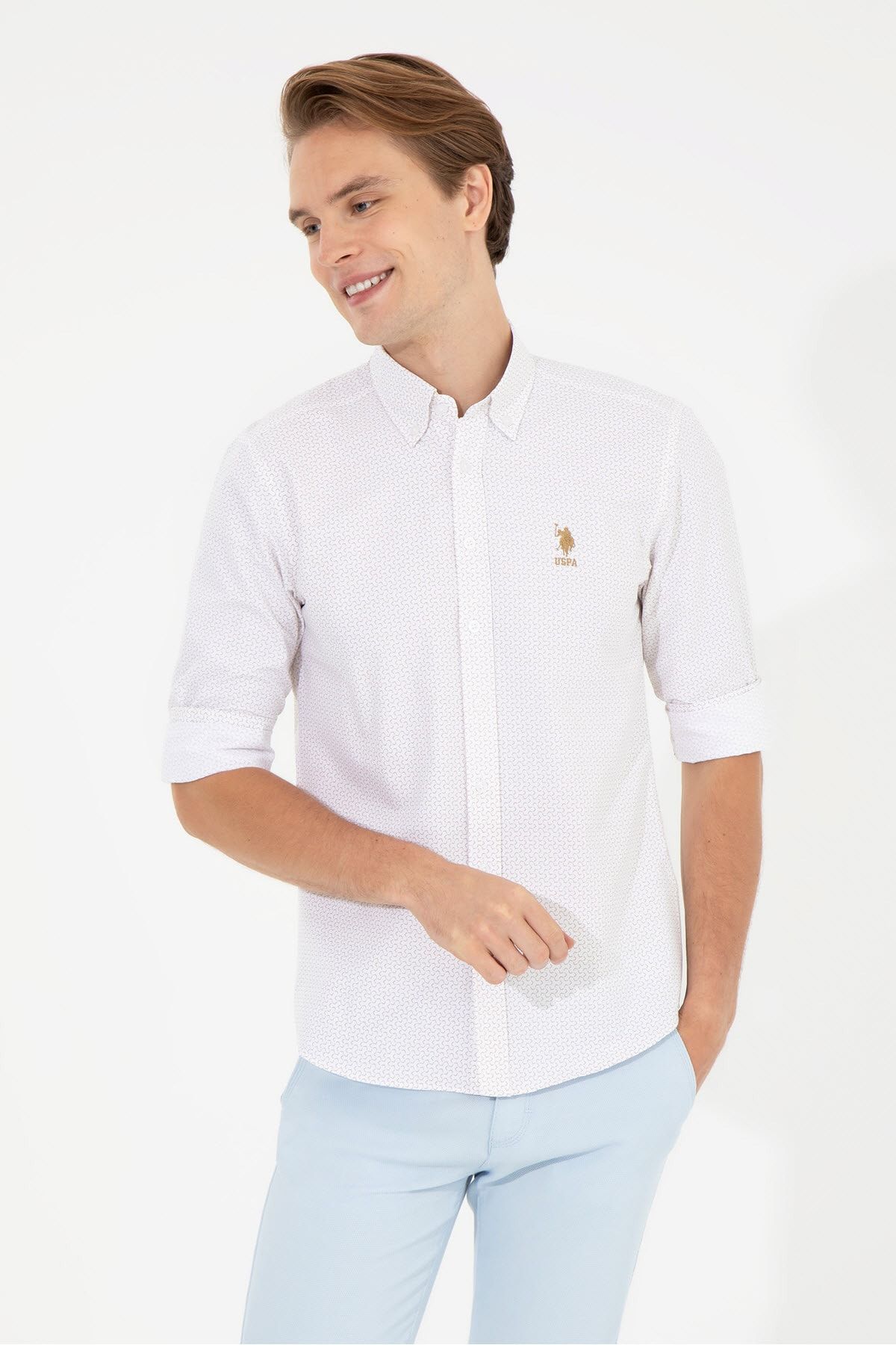 Uspa white linen discount shirt