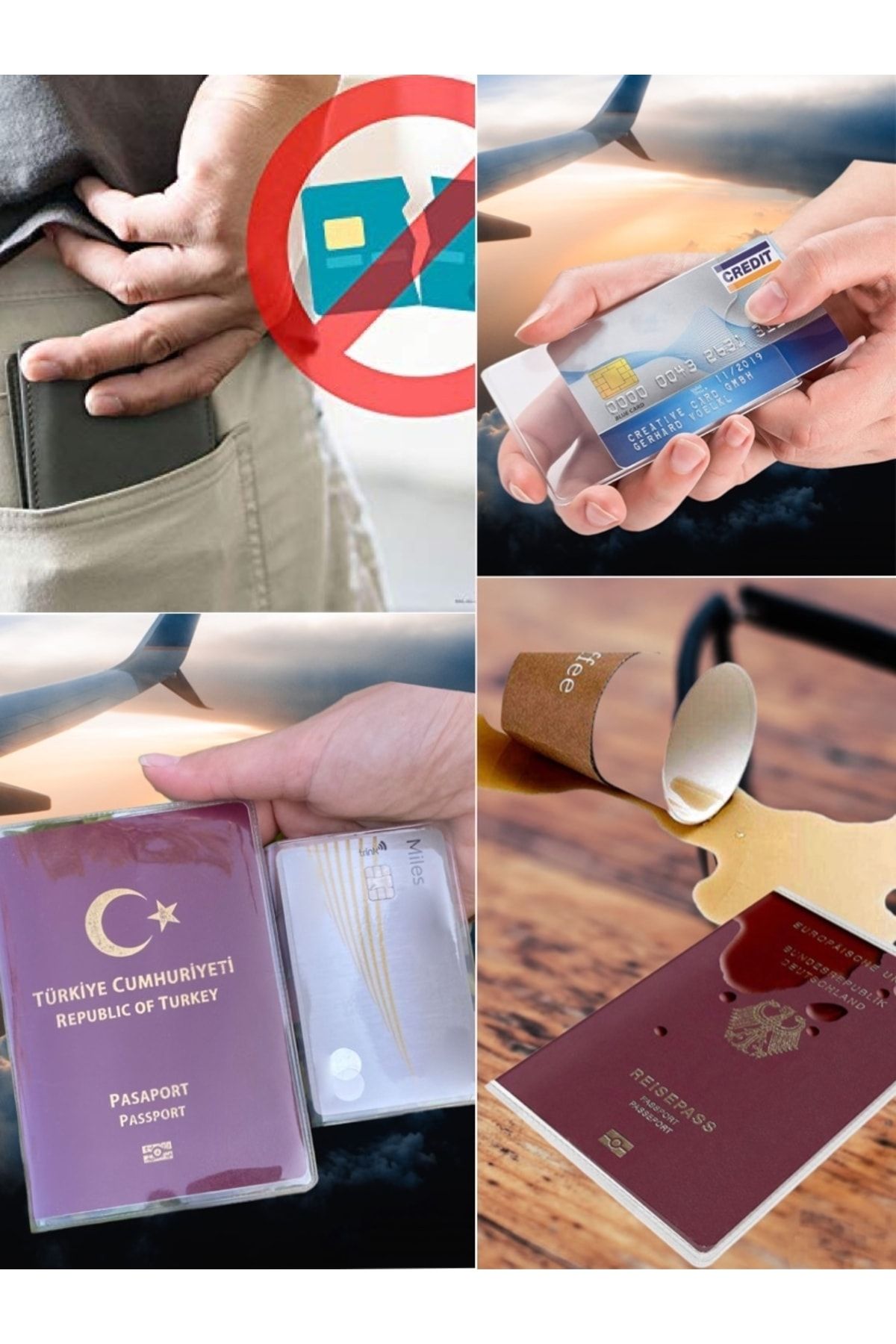 6 Adet Şeffaf Preminyum Su Geçirmez Pasaport Kılıfı 6 Adet Minimalist Kimlik Kredi Kartı Koruyucu