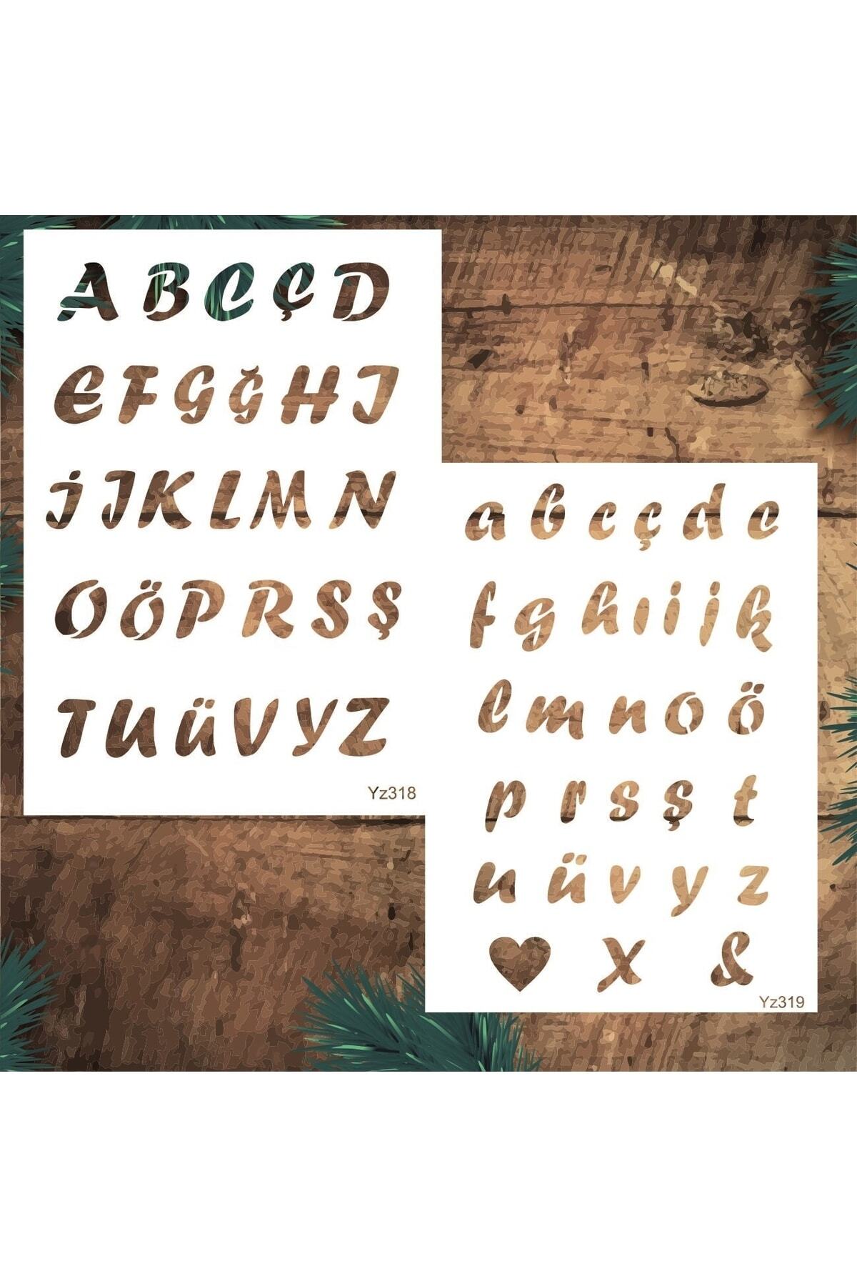 STENCİLTASARIM Stencil Tasarım Büyük Harf, Küçük Harf Alfabe Seti Takvimi Duvar Ahşap Kumaş Boyama Şablonu 21x30cm