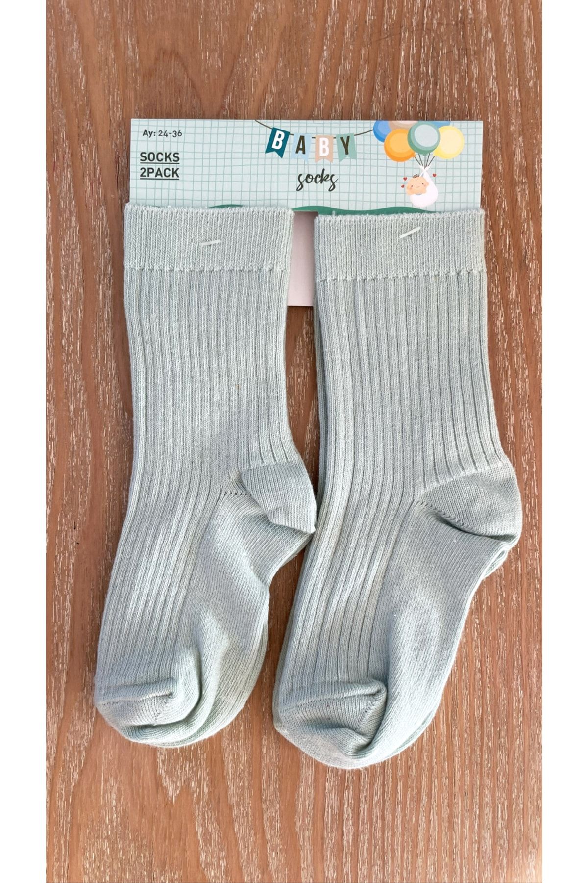 Zey Organik Corduroy Socks Water Green Baby Set of 2 Trendyol