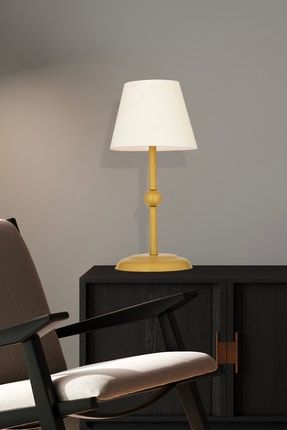 Semira Beyaz Şapkalı Gold Masa Lambası Salon-Yatak Odası Modern Abajur 3593-1M-GD-WH