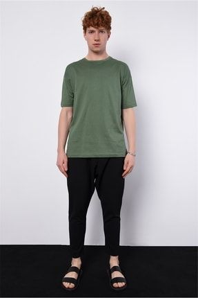 Men Açık Haki Oversize Basic Düz Model T-shirt A19Y9214