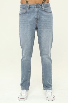Erkek Buz Mavi Yüksel Bel Bol Kesim Boru Paça Kot Pantolon Regular Fit Jean - C336
