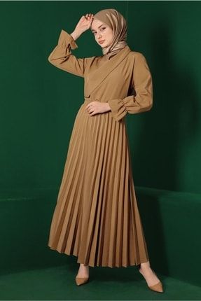 Kadın Turuncu (HARDAL) Eteği Piliseli Kemerli Elbise 7743 22YELBTR7743