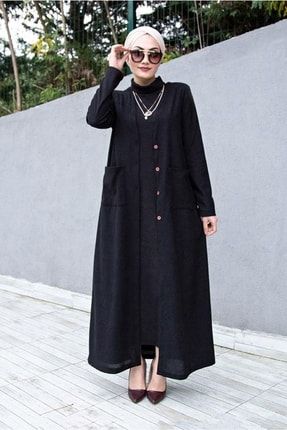 Kadın Siyah Cepli 2′li Triko Elbise 7608 22KELBTR7608