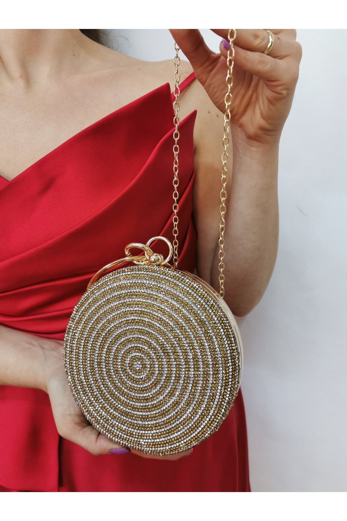Round gold clutch bag store