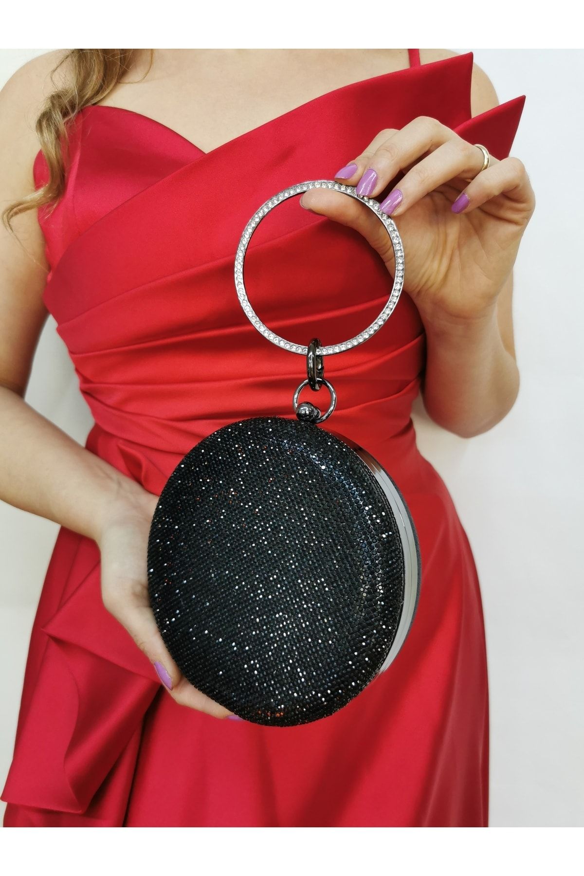 NAZART Women s Evening Dress Clutch Portfolio Bag with Round Black