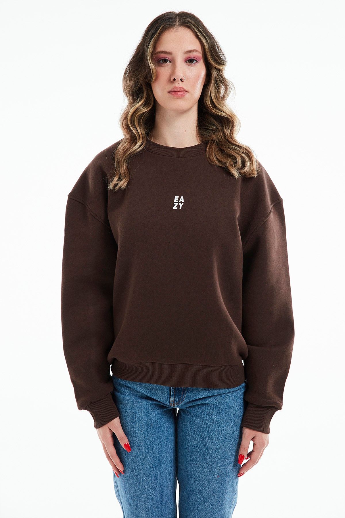 Eazy Co Eazy Basic Oversize Unisex Dark Brown Crew Neck Thick