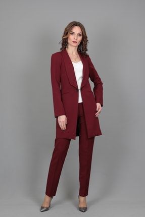 Helen Ceket & Boru Paça Pantolon Takım-bordo 1004510