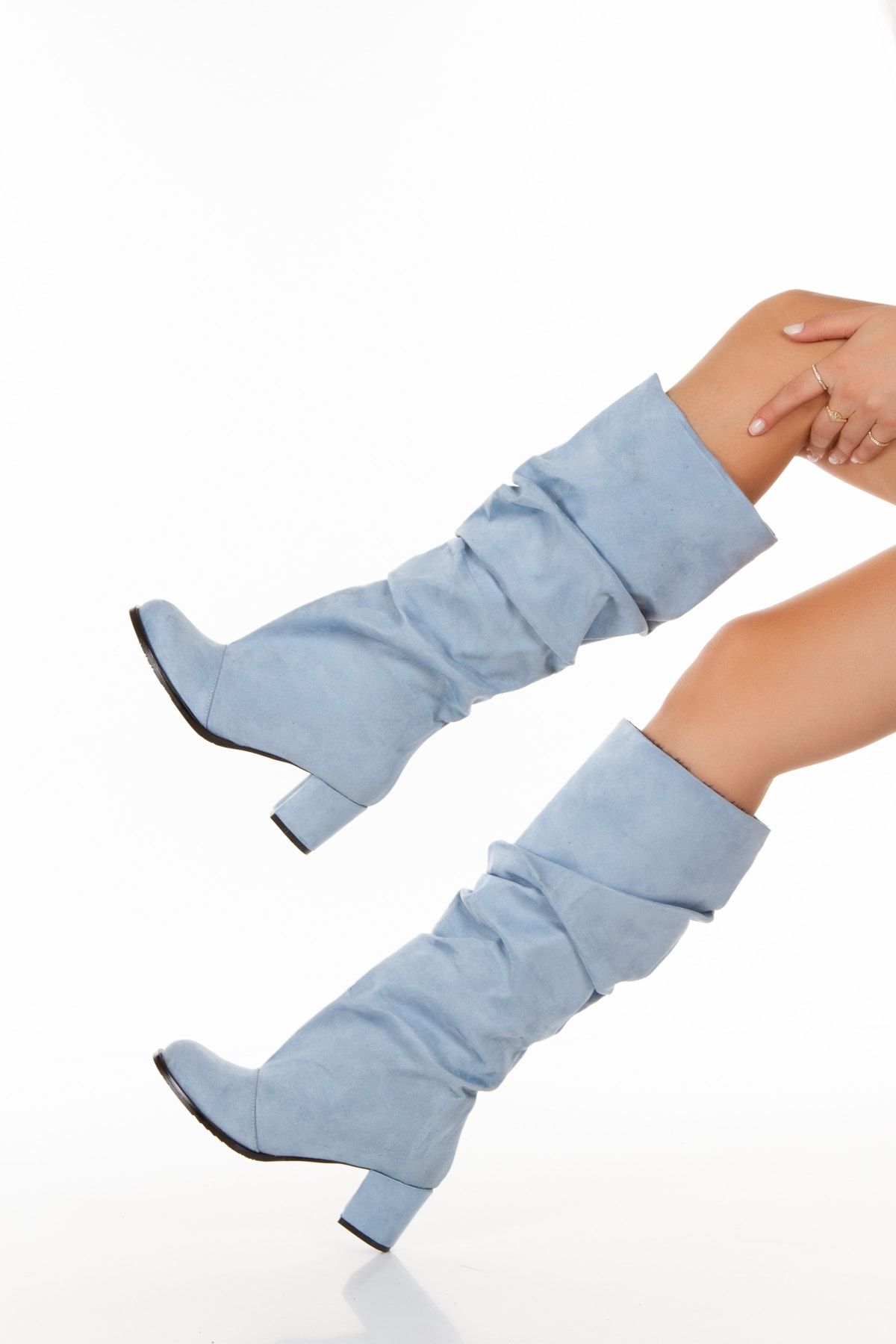 irmona-Pusı Baby Blue Luxusné semišové čižmy pod kolená 5