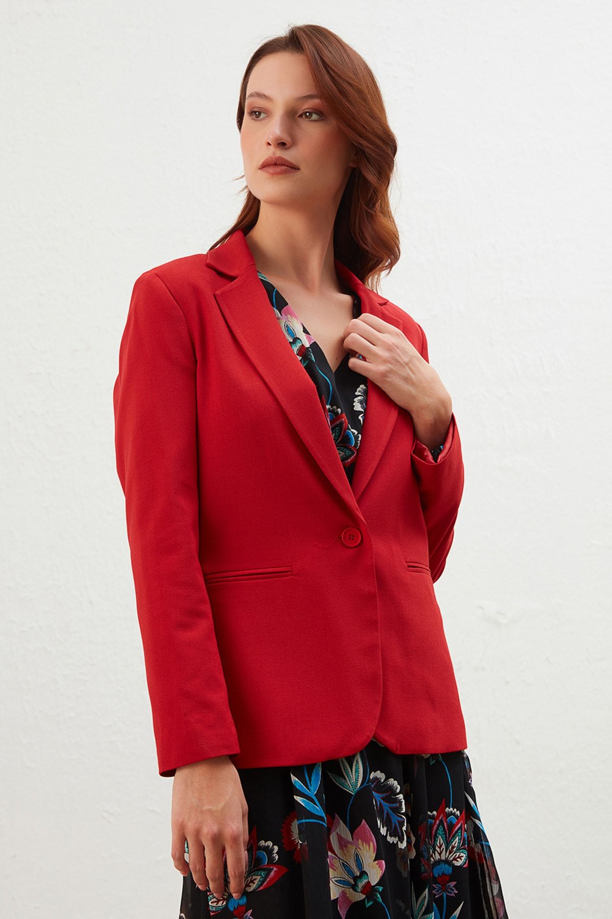 Tek Düğmeli Blazer Ceket - Kırmızı