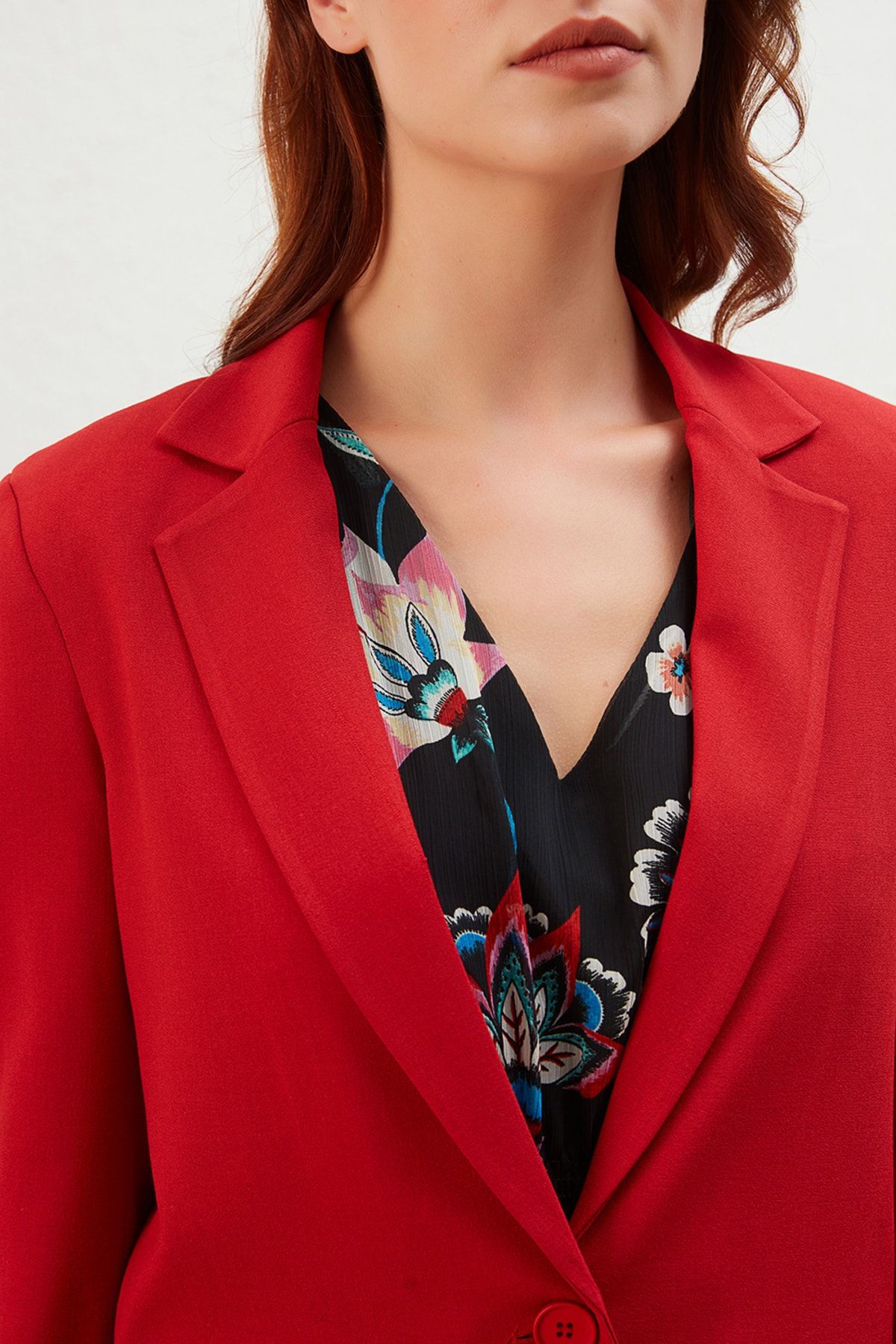 Tek Düğmeli Blazer Ceket - Kırmızı