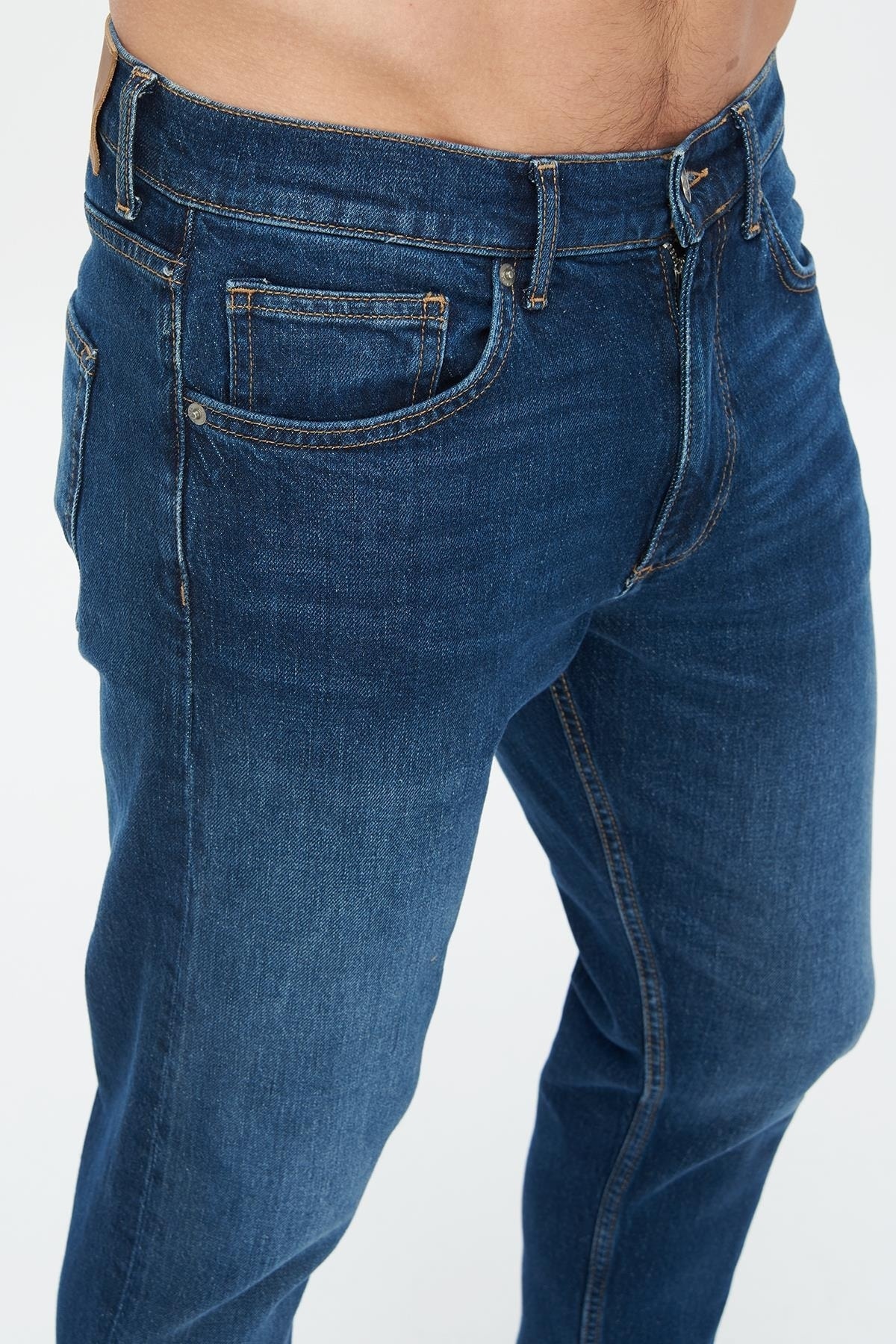 CROSS JEANS-Finn Dark Blue Regular Tapered Zippered Jean Trousers E 4407-008 5