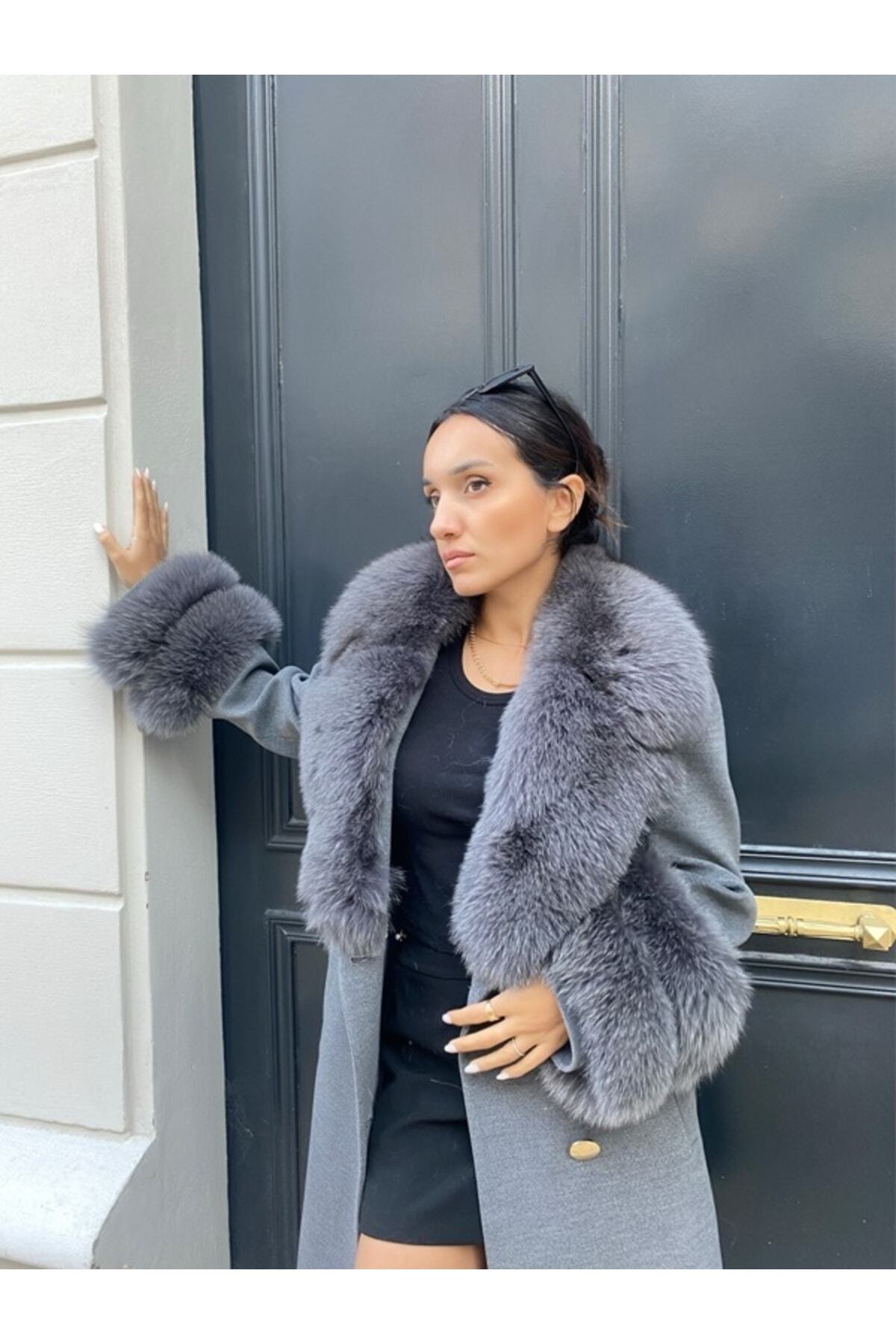 Long Cashmere Women's Coat Fur Collar Coat
