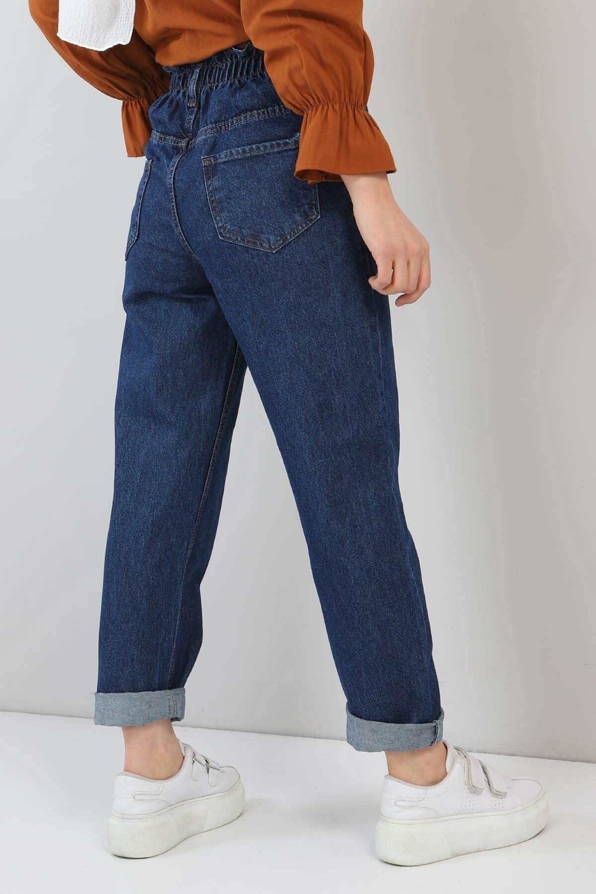 Modamihram-Elastic Waist Denim Trousers Dark Denim 5021 5