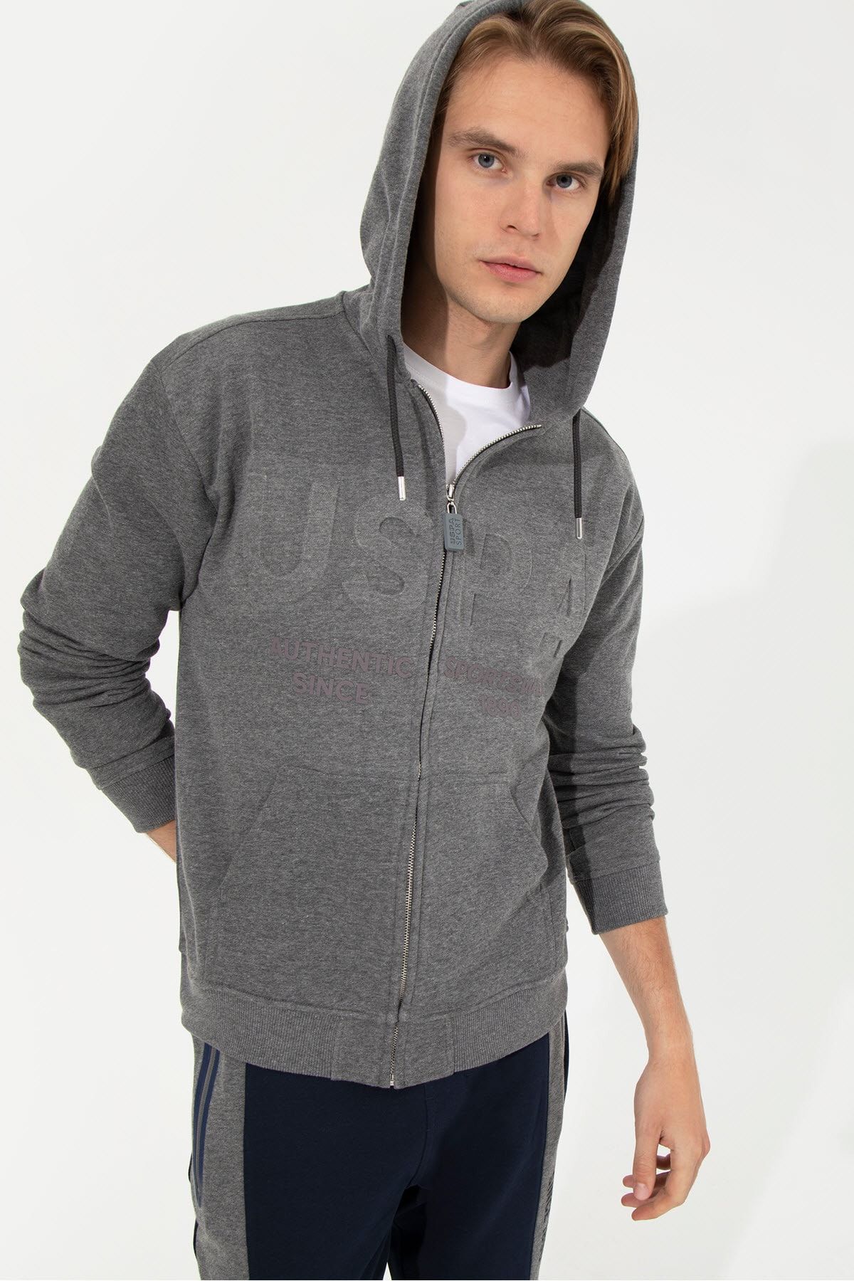 ژاکت کش باف پشمی مردانه خاکستری U.S. Polo Assn.