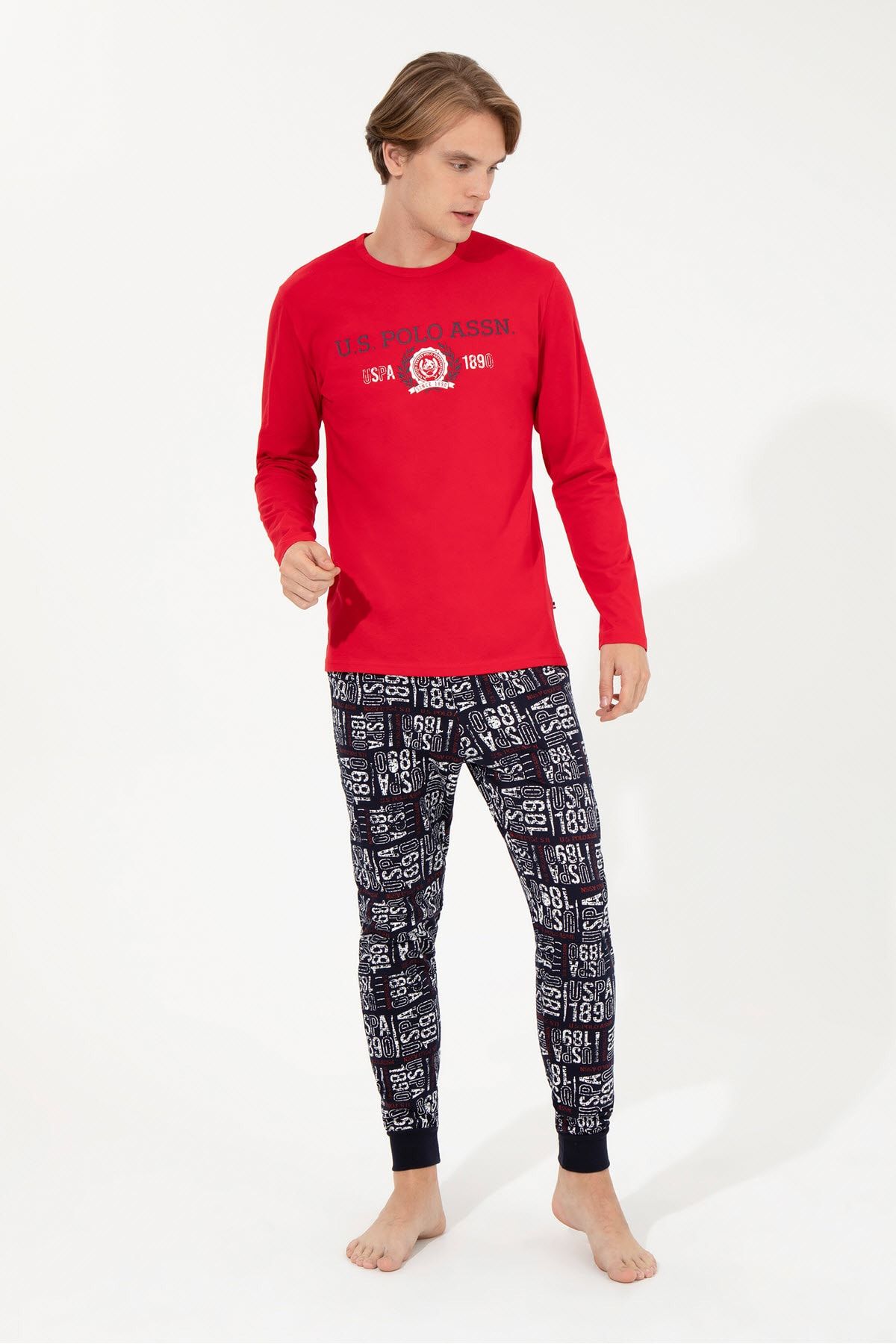 ست پیژامه قرمز مردانه لباس خواب اورجینال U.S. Polo Assn.