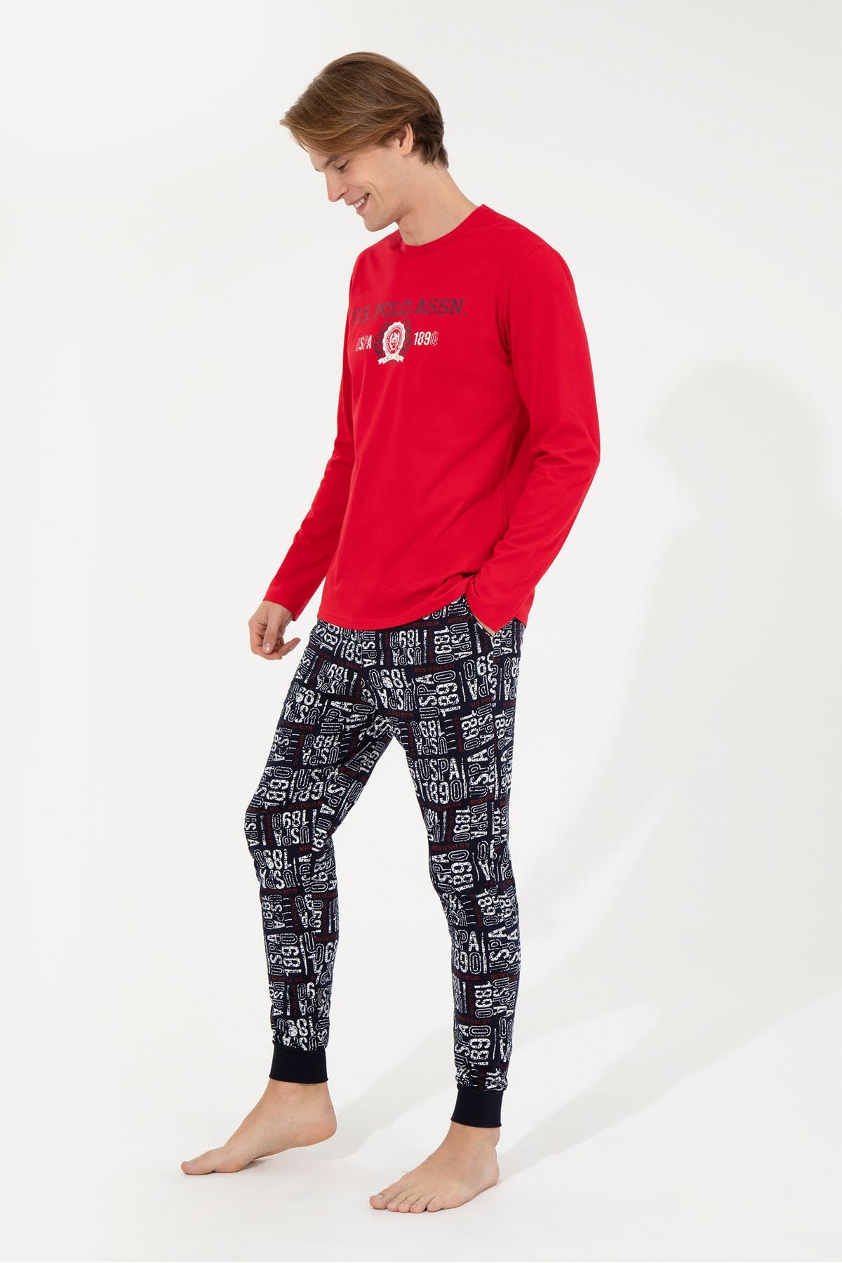 ست پیژامه قرمز مردانه لباس خواب اورجینال U.S. Polo Assn.
