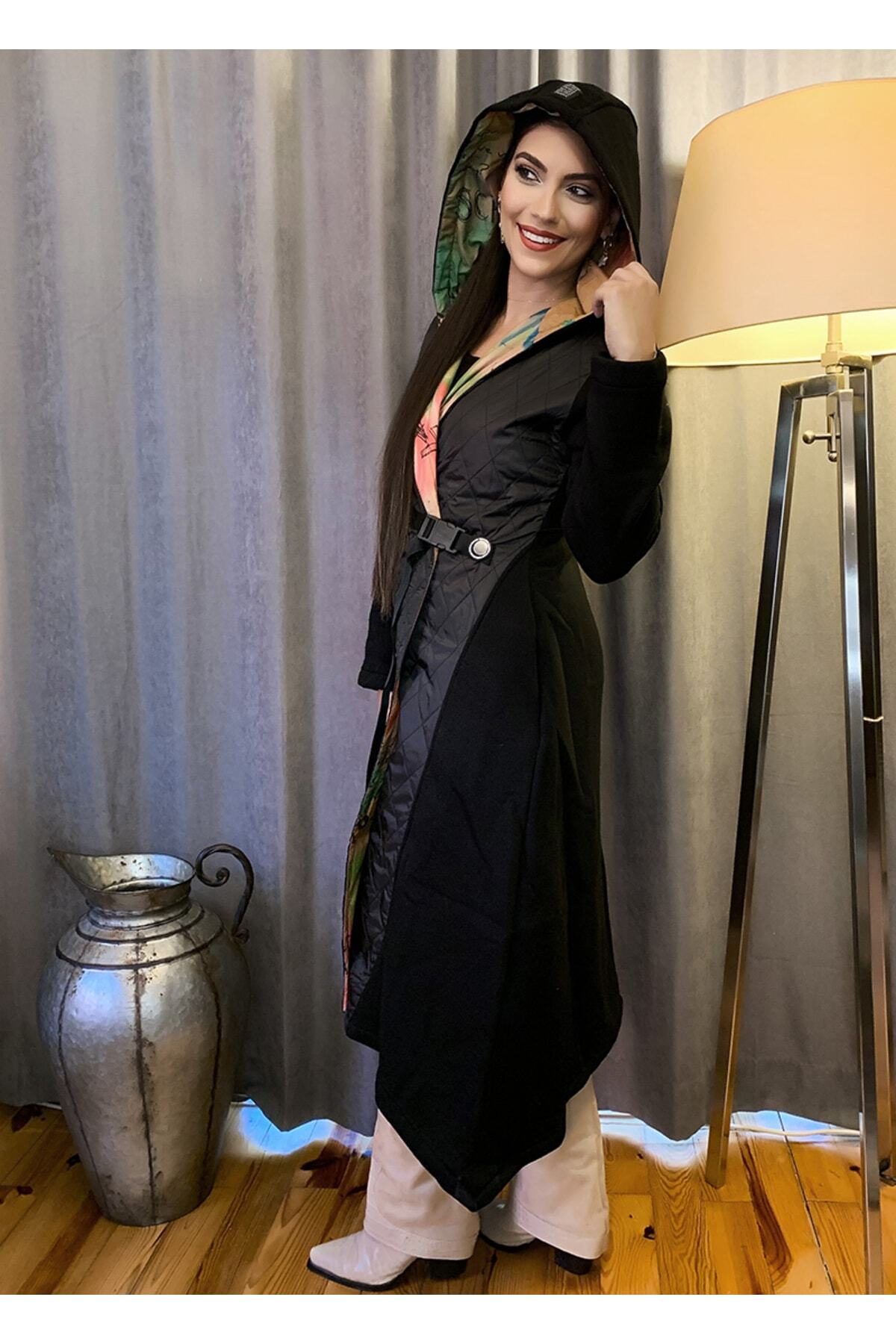 nurixa  Kapitone Detaylı Kapüşonlu Palto Mont - Görsel 3