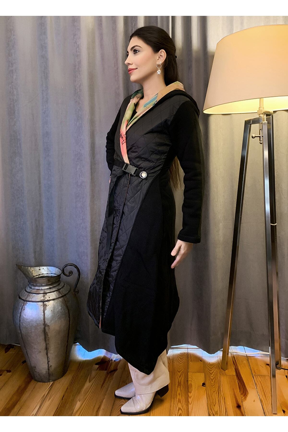 nurixa  Kapitone Detaylı Kapüşonlu Palto Mont - Görsel 4