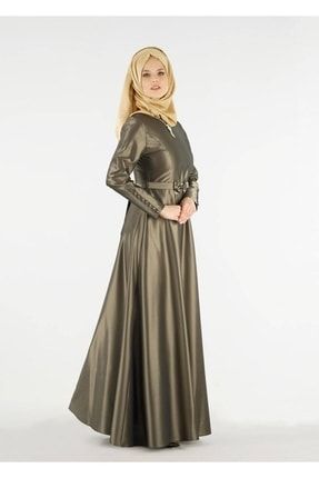 Kadın Haki Fiyonk Detaylı Kolyeli Abiye Elbise 2519 17YABLTR2519