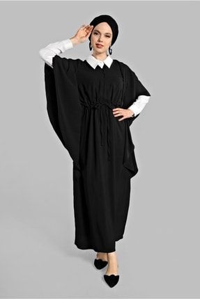 Kadın Siyah Yarım Kol Volanlı Elbise 38302 19YELBT38302