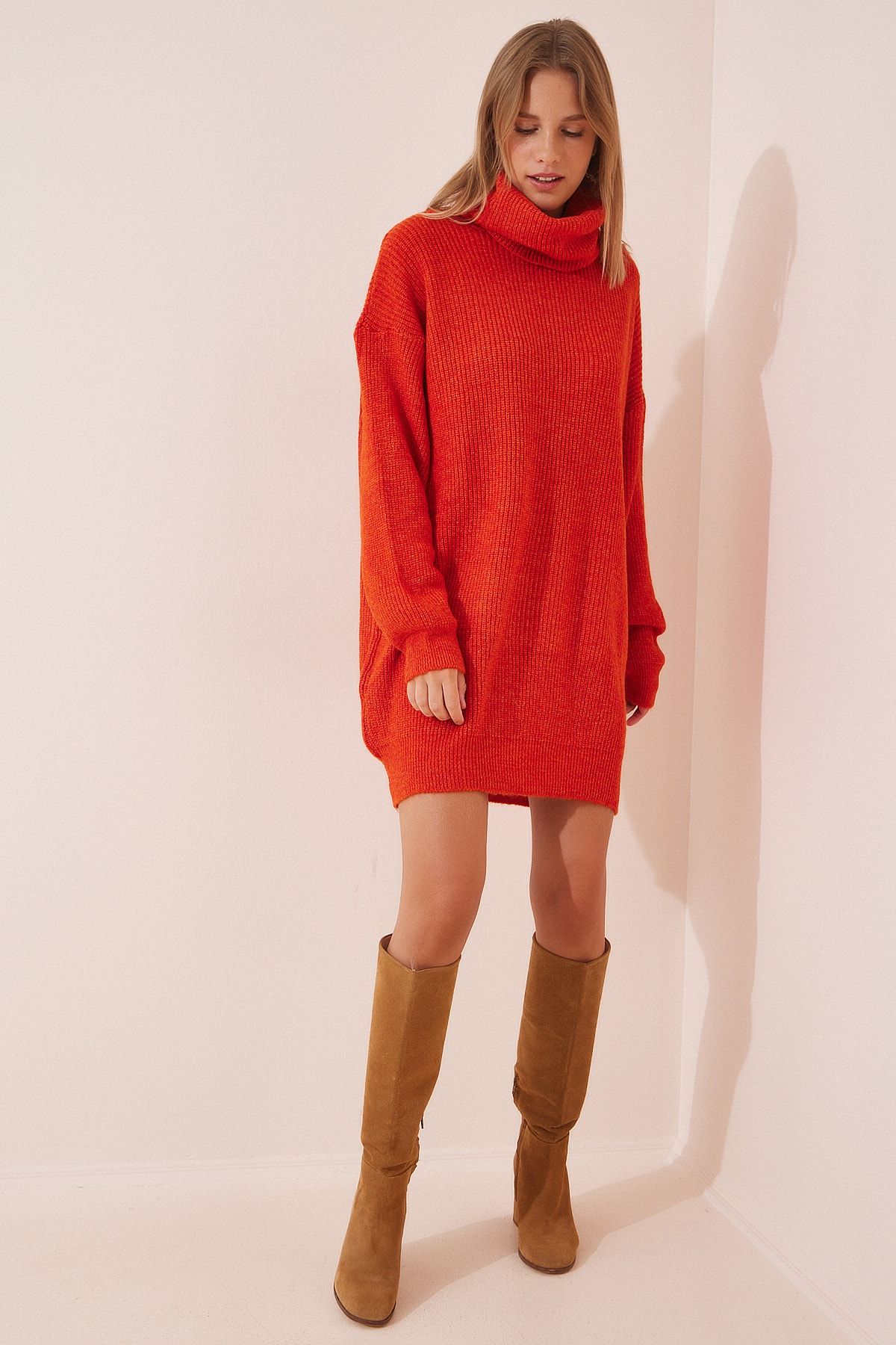Happiness İstanbul Kleid Orange Strickkleid