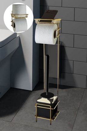 Gold Wc Kağıtlık Ve Siyah Tuvalet Klozet Fırçası Fırçalık Üst Yedek Bölme Telefon Rulo Tutucu KS7838