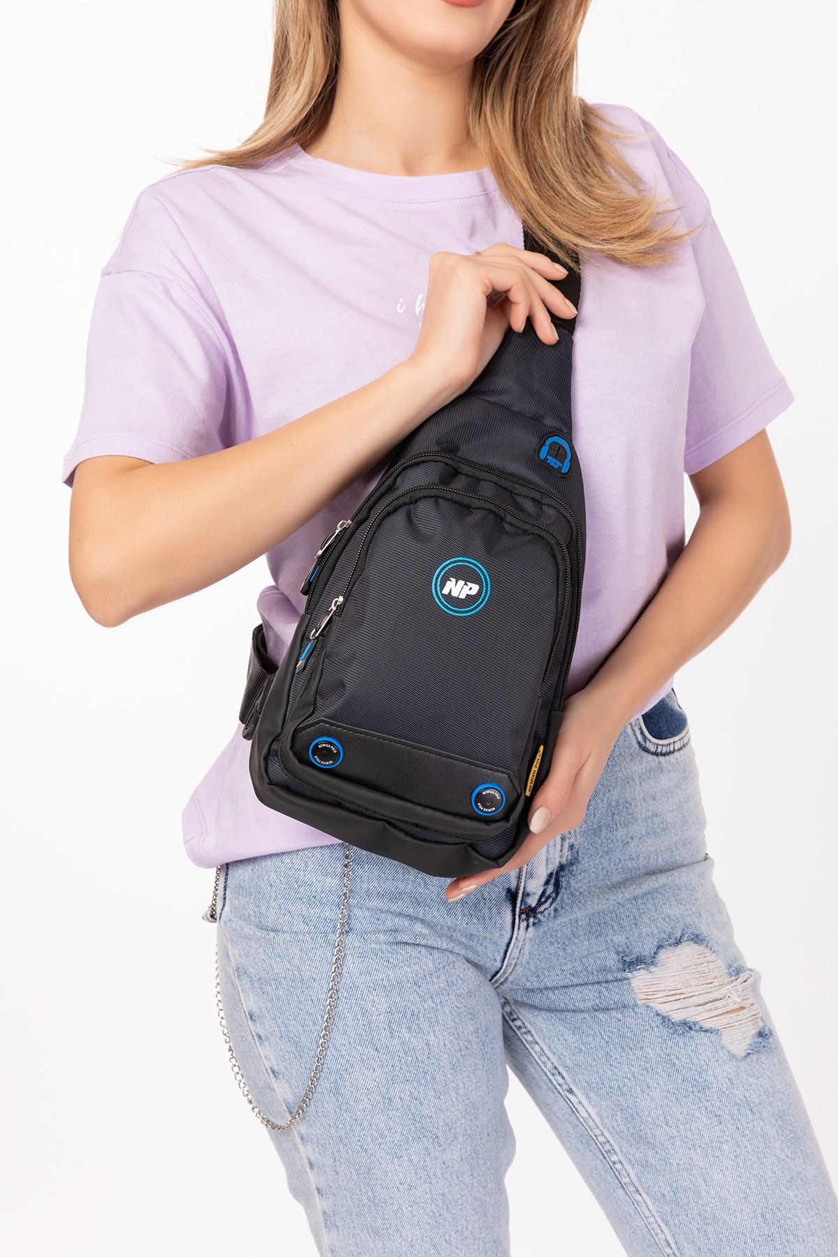 NEWISH POLO ACCESSORIES Su Geçirmez Qatro Kumaş Kulaklı Çıkışlı Bel Çantası Çapraz Omuz Çantası