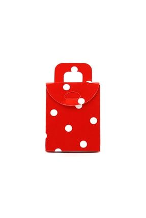 Kulplu Mini Karton Çerez Ve Hediye Kutusu Kırmızı Puantiyeli 100 Adet 120CEREZKUTUKUCUKBOY01