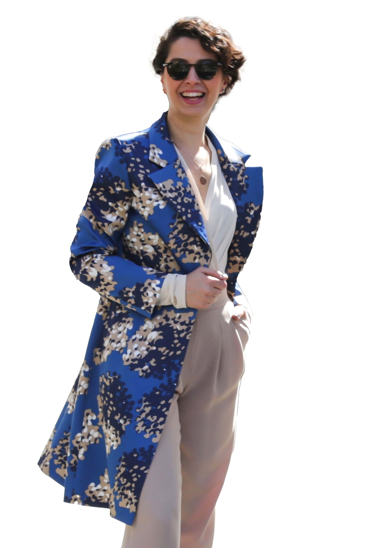 pimood  Clair Mavi Desenli Saten Kadın Manto - Görsel 3