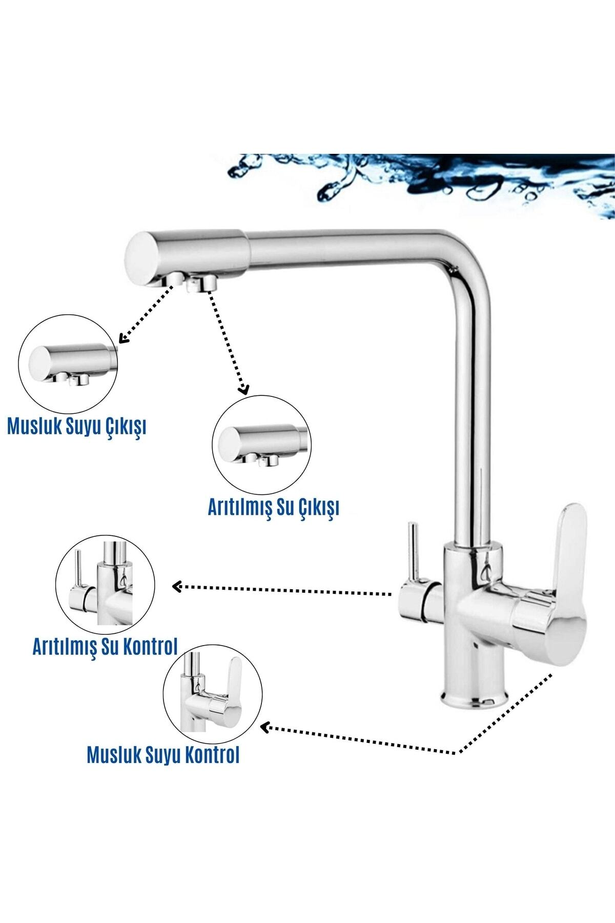 Evora-3 Way Faucet Water Purification Tap Three Way Multiple Tap 3