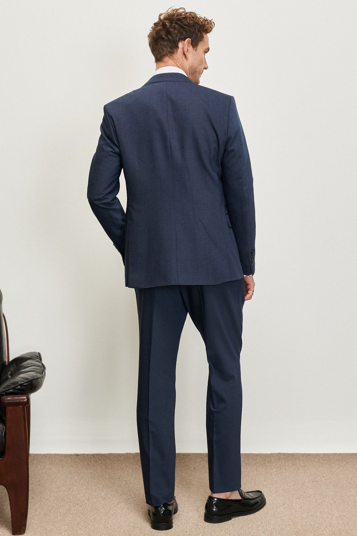 ALTINYILDIZ CLASSICS Erkek Lacivert Slim Fit Dar Kesim Mono Yaka Desenli Yünlü Takım Elbise MB11421