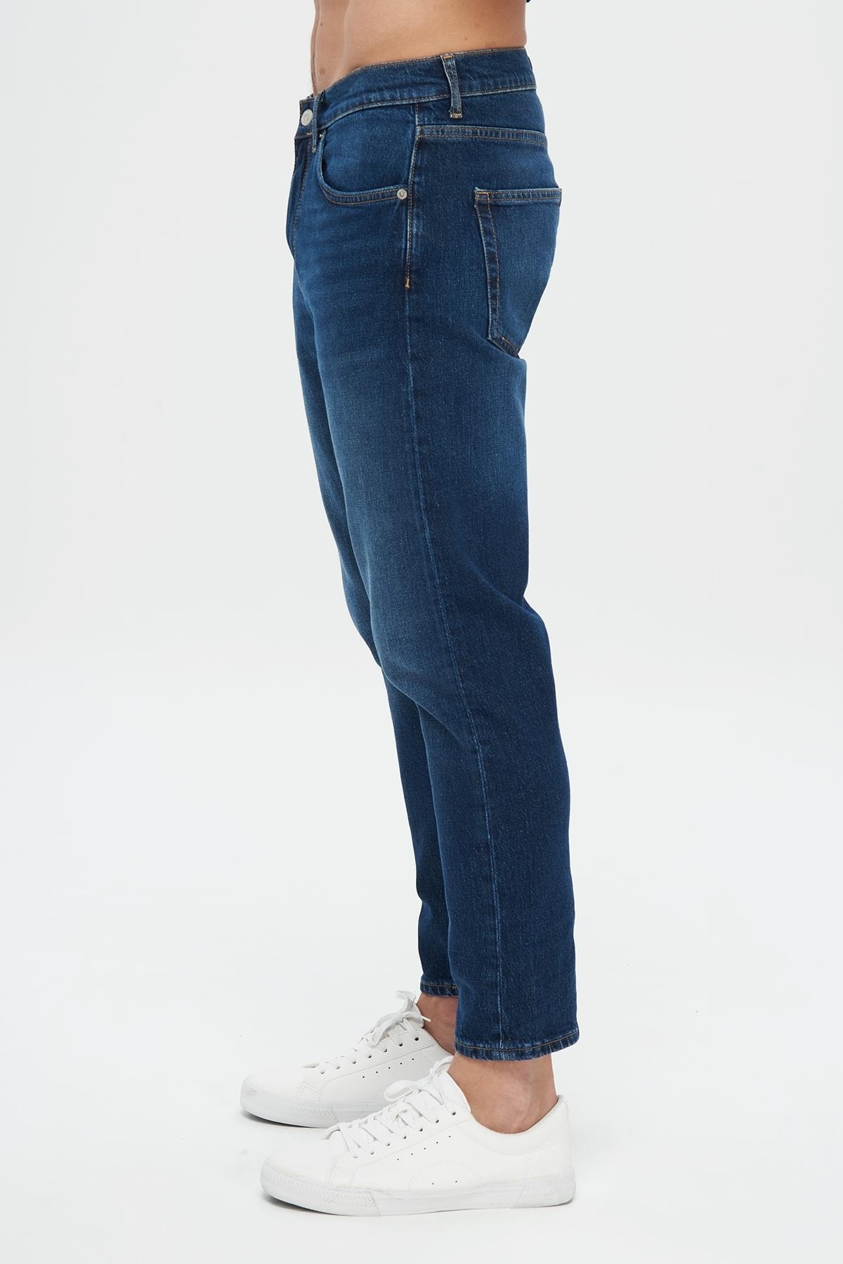 CROSS JEANS-Finn Dark Blue Regular Tapered Zippered Jean Trousers E 4407-008 3