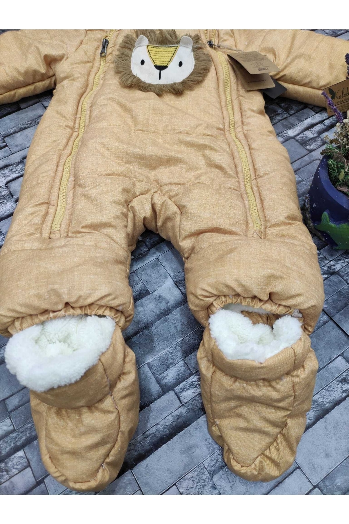 Midimod Gold 9-24 Ay Unisex Aslanlı Çift Fermuarlı Kalın Içi Polar Kozmonot Kışlık Astronot fotoğrafı 3 (önizleme)