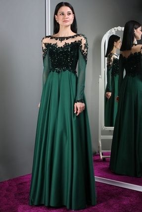 Kadın Yeşil Uzun Abiye Elbise TR6841