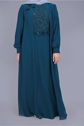 Kadın Mavi (PETROL) Pullu Işlemeli Abiye Elbise 52788 21YABLTR52788