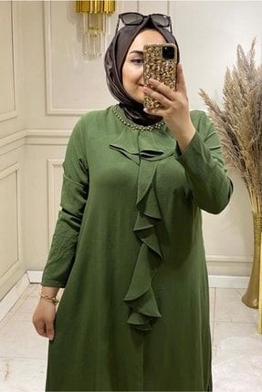 Kadın Yeşil Yakası Boncuk Işlemeli Pantolonlu Takım 3584 22YTKPTR3584