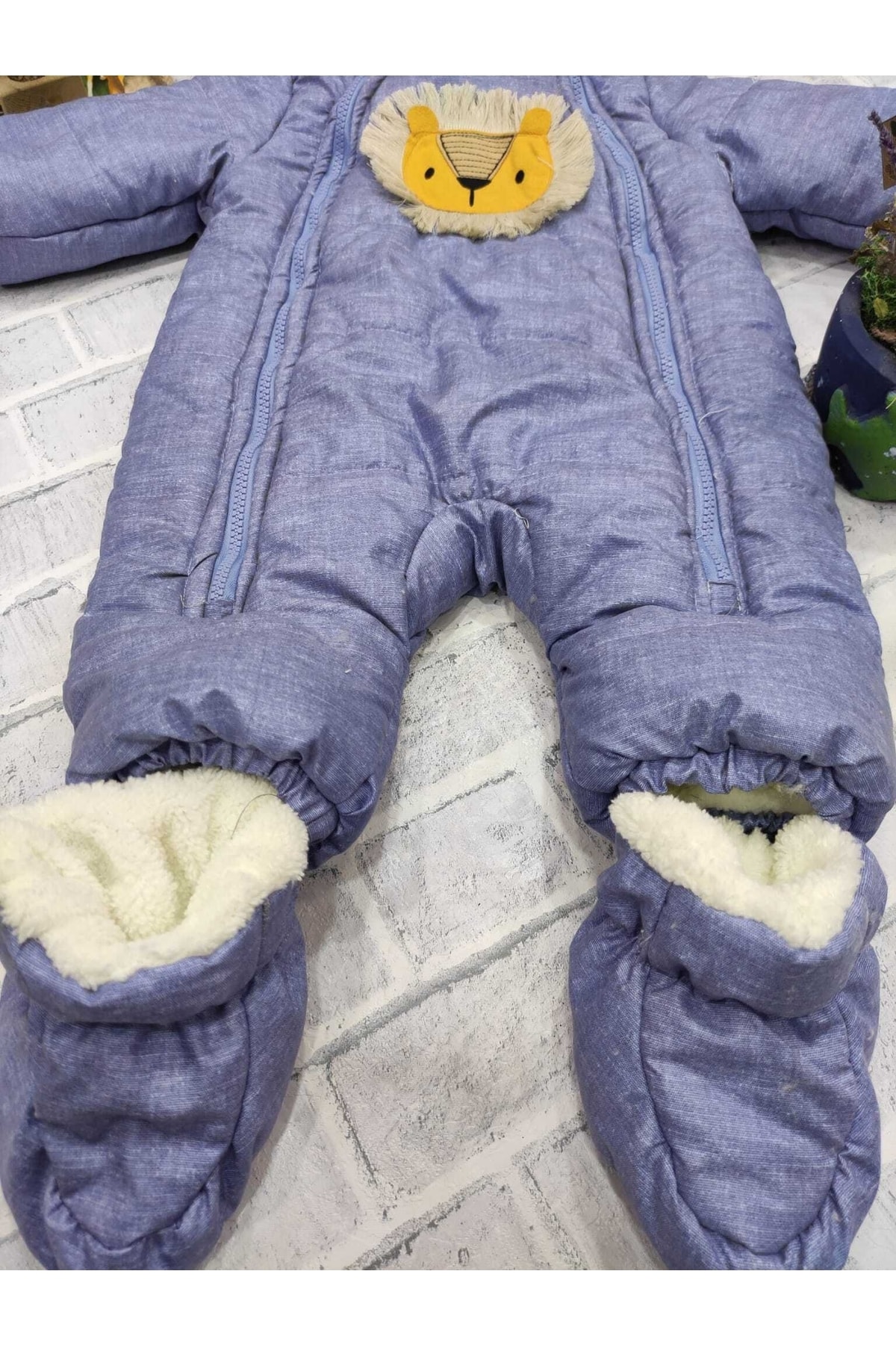 Midimod Gold 9-24 Ay Unisex Aslanlı Çift Fermuarlı Kalın Içi Polar Kozmonot Kışlık Astronot fotoğrafı 3 (önizleme)