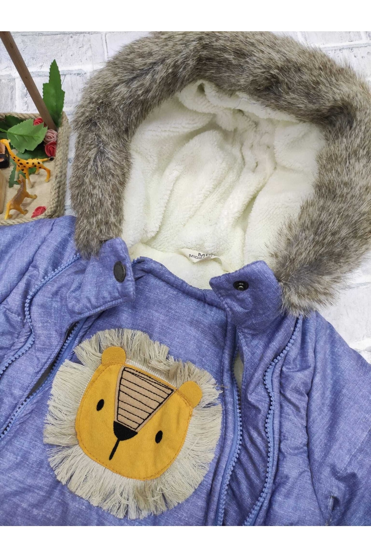 Midimod Gold 9-24 Ay Unisex Aslanlı Çift Fermuarlı Kalın Içi Polar Kozmonot Kışlık Astronot fotoğrafı 4 (önizleme)