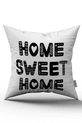 Beyaz Siyah Home Sweet Home Dekoratif Dijital Baskı Kırlent Yastık Kılıfı - Cgh475 CGH475
